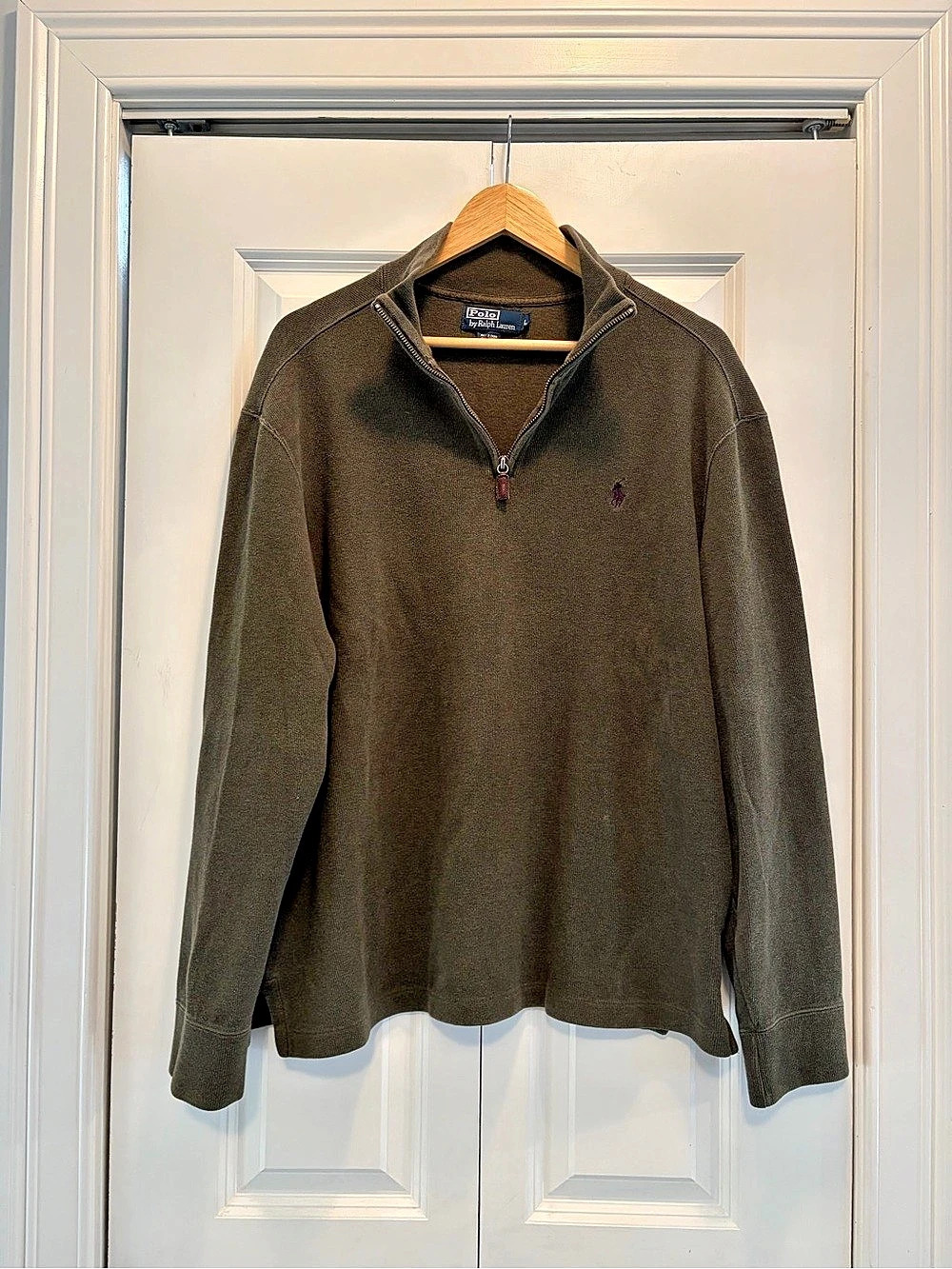 Polo Ralph Lauren Cotton Quarter-Zip Pullover Sweater Men's Green Large